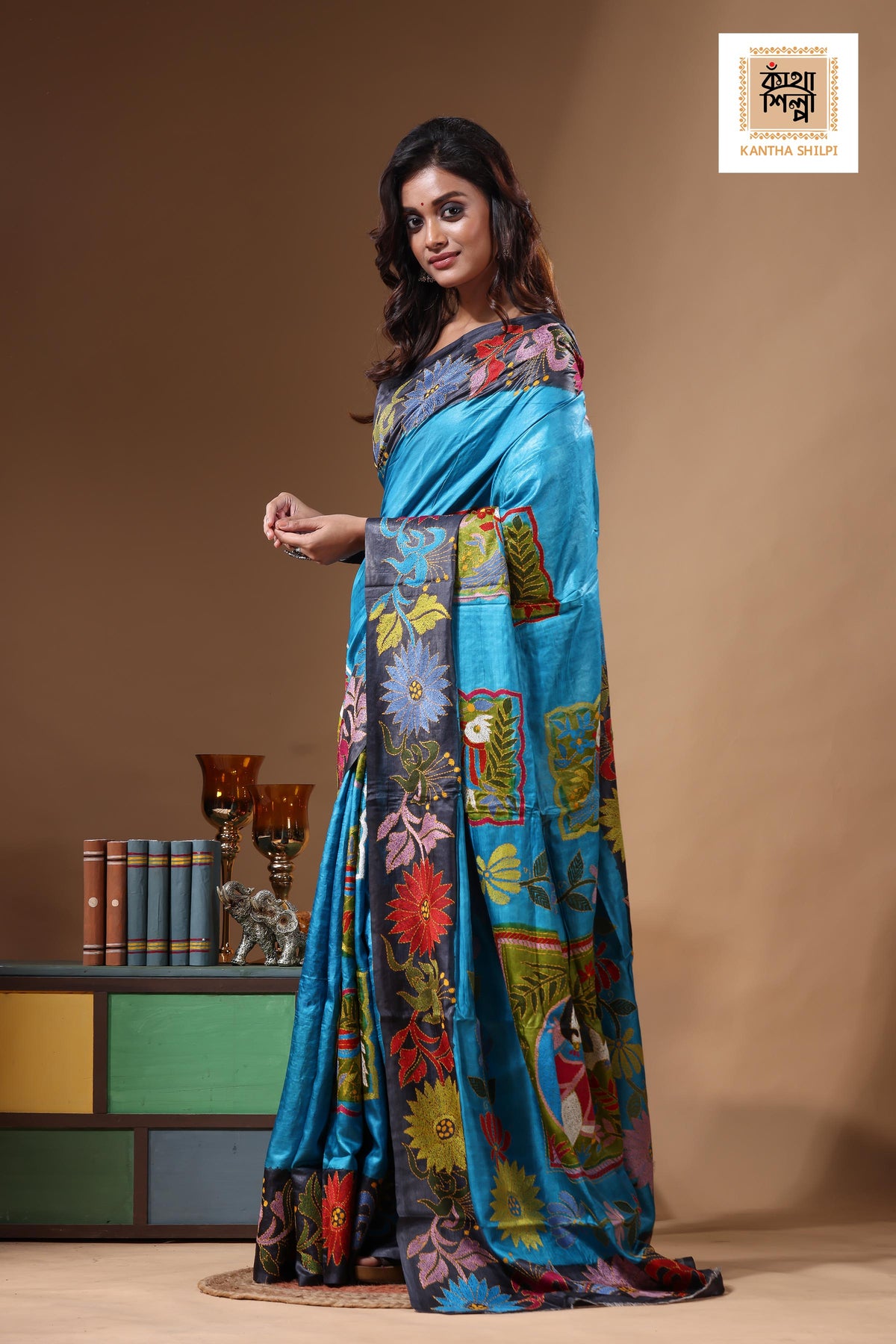 Dye Pure Gachi Tussar Kantha Stitch Saree SN2631400