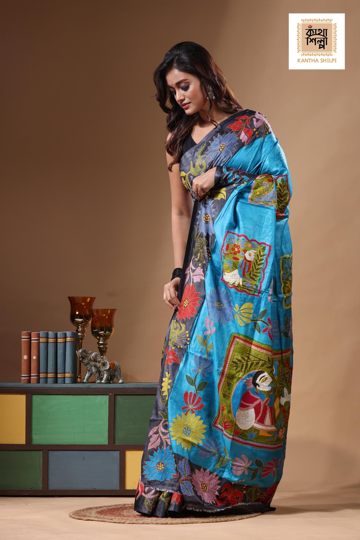 Dye Pure Gachi Tussar Kantha Stitch Saree SN2631400