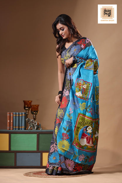 Dye Pure Gachi Tussar Kantha Stitch Saree SN2631400