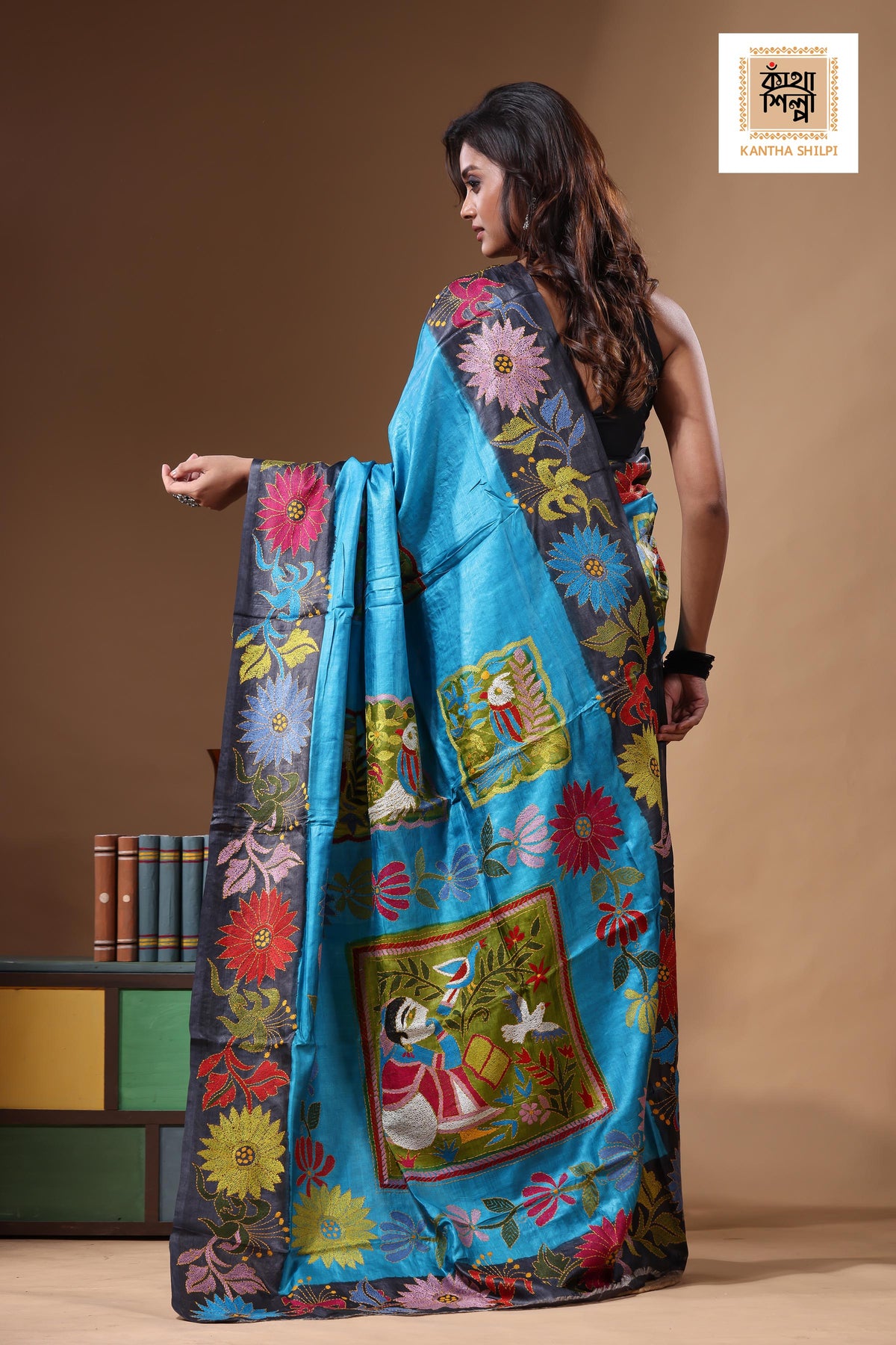 Dye Pure Gachi Tussar Kantha Stitch Saree SN2631400