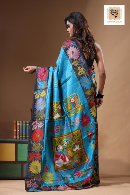 Dye Pure Gachi Tussar Kantha Stitch Saree SN2631400