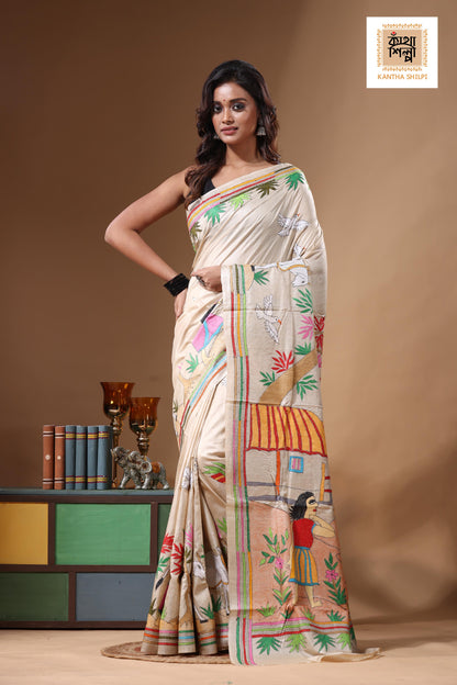 Pure Gachi Tussar Kantha Stitch Saree SN2631406