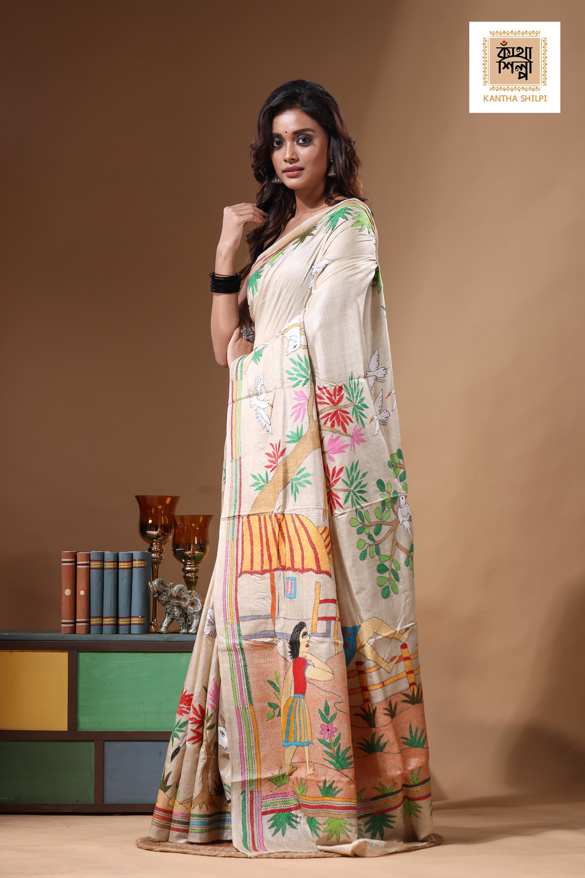 Pure Gachi Tussar Kantha Stitch Saree SN2631406