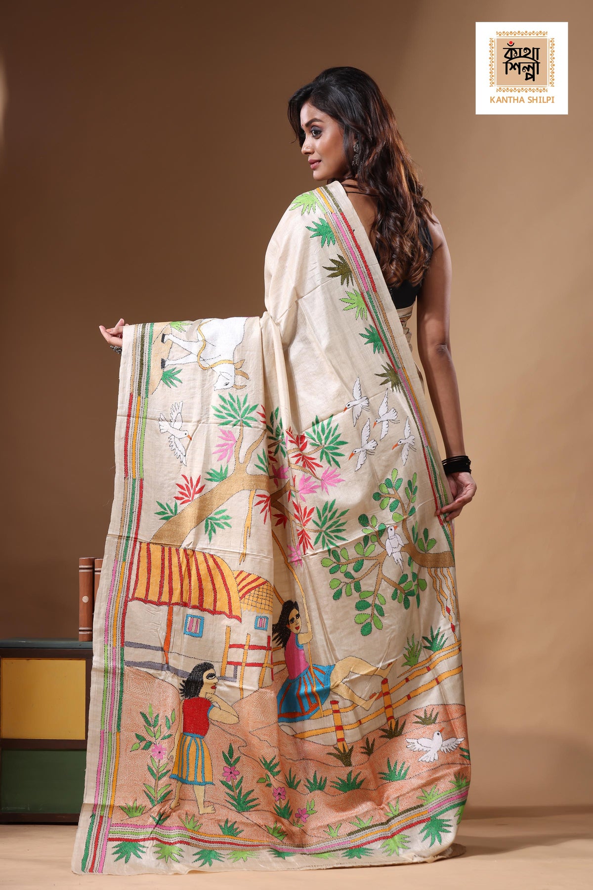 Pure Gachi Tussar Kantha Stitch Saree SN2631406