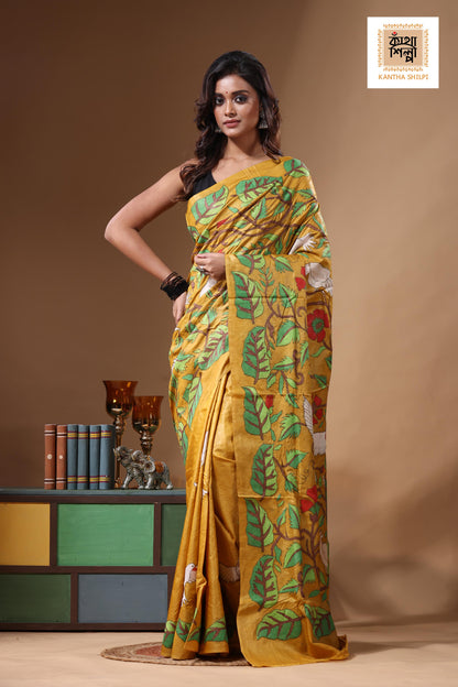 Dye Pure Gachi Tussar Kantha Stitch Saree SN2631430