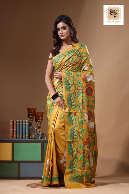 Dye Pure Gachi Tussar Kantha Stitch Saree SN2631430