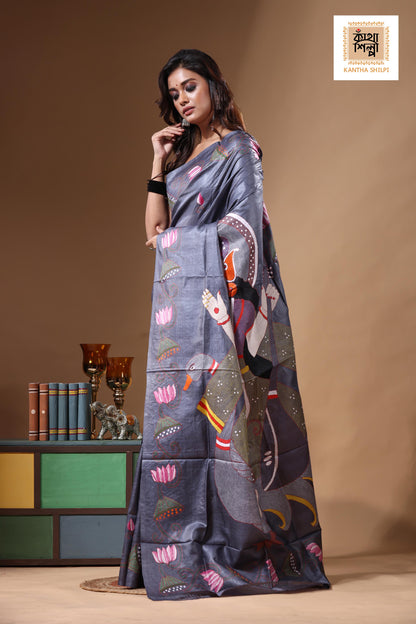 Dye Pure Gachi Tussar Kantha Stitch Saree SN2631439