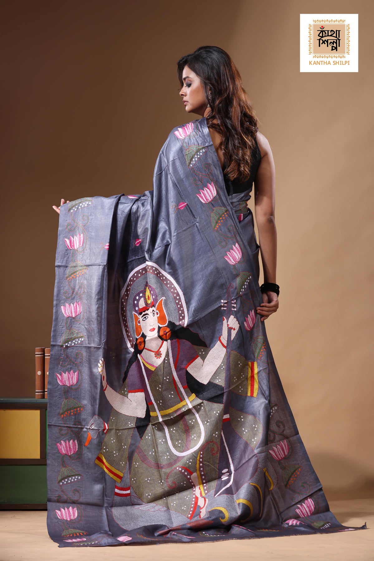 Dye Pure Gachi Tussar Kantha Stitch Saree SN2631439
