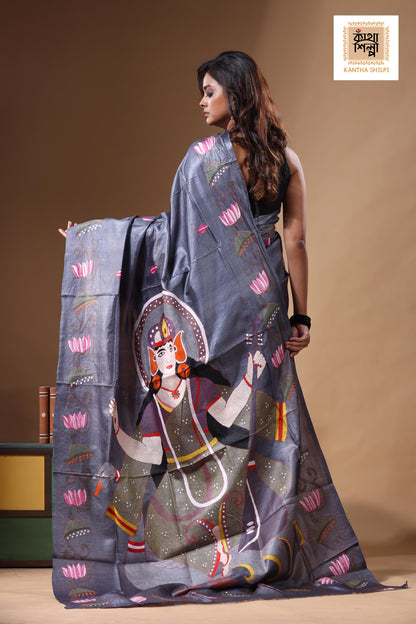 Dye Pure Gachi Tussar Kantha Stitch Saree SN2631439