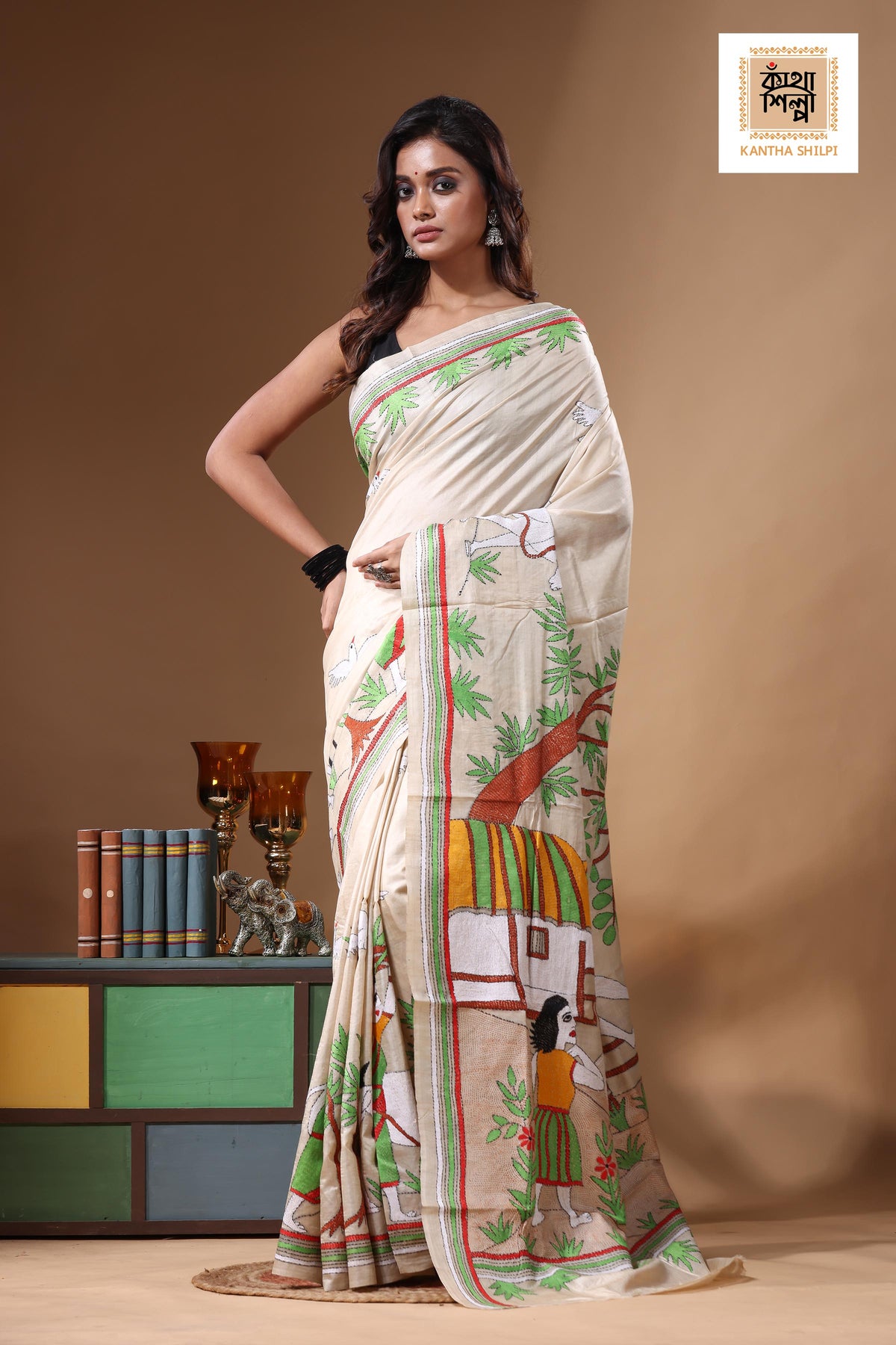 Pure Gachi Tussar Kantha Stitch Saree SN2631445