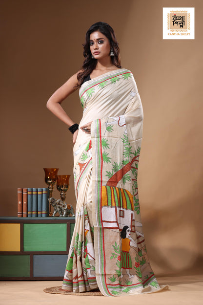 Pure Gachi Tussar Kantha Stitch Saree SN2631445