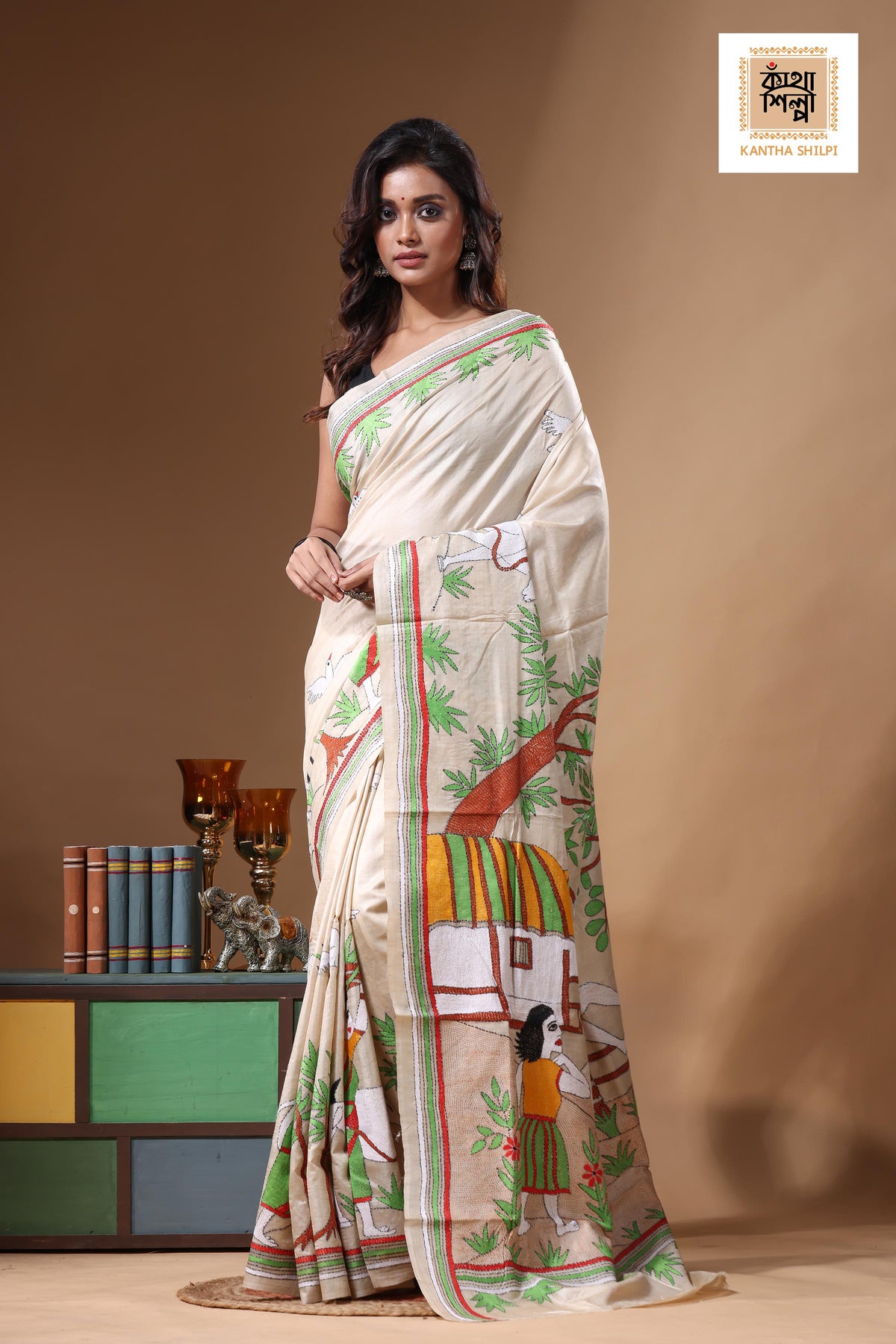 Pure Gachi Tussar Kantha Stitch Saree SN2631445
