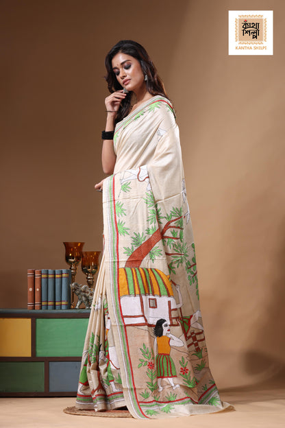 Pure Gachi Tussar Kantha Stitch Saree SN2631445