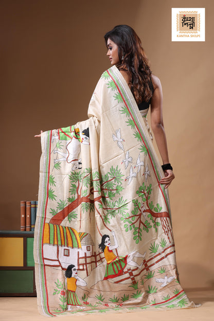 Pure Gachi Tussar Kantha Stitch Saree SN2631445