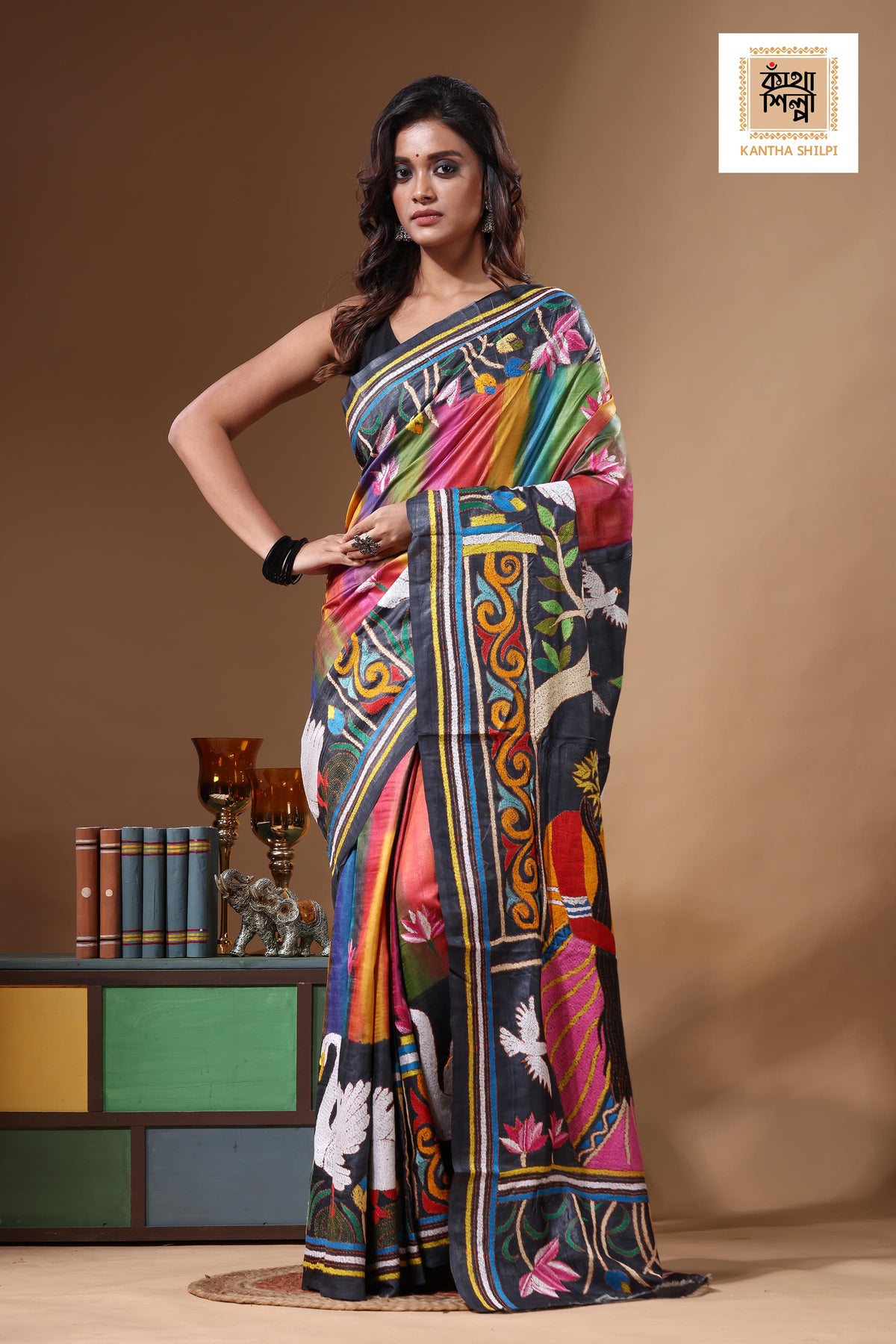 Dye Pure Gachi Tussar Kantha Stitch Saree SN2631451