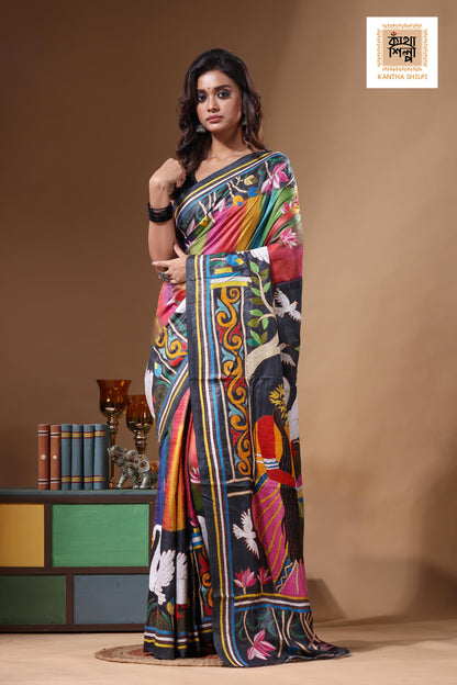 Dye Pure Gachi Tussar Kantha Stitch Saree SN2631451