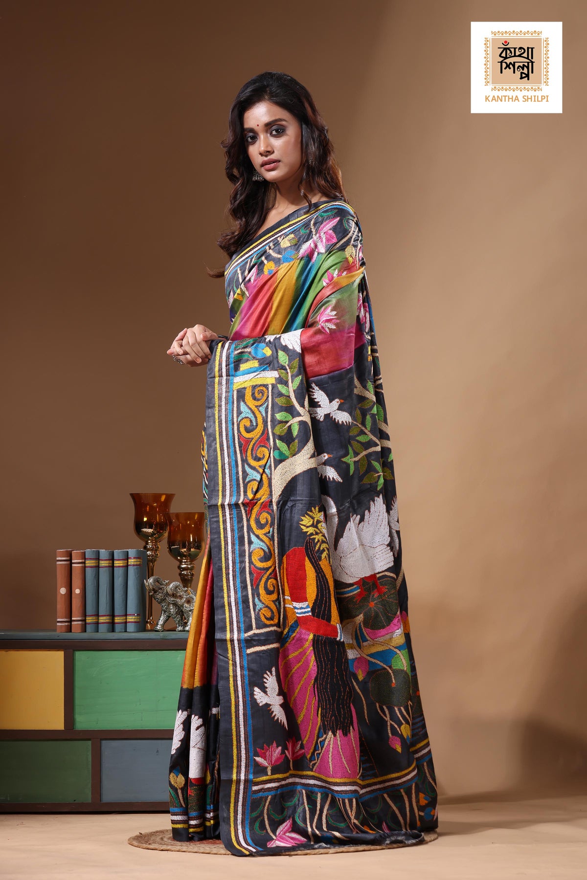 Dye Pure Gachi Tussar Kantha Stitch Saree SN2631451
