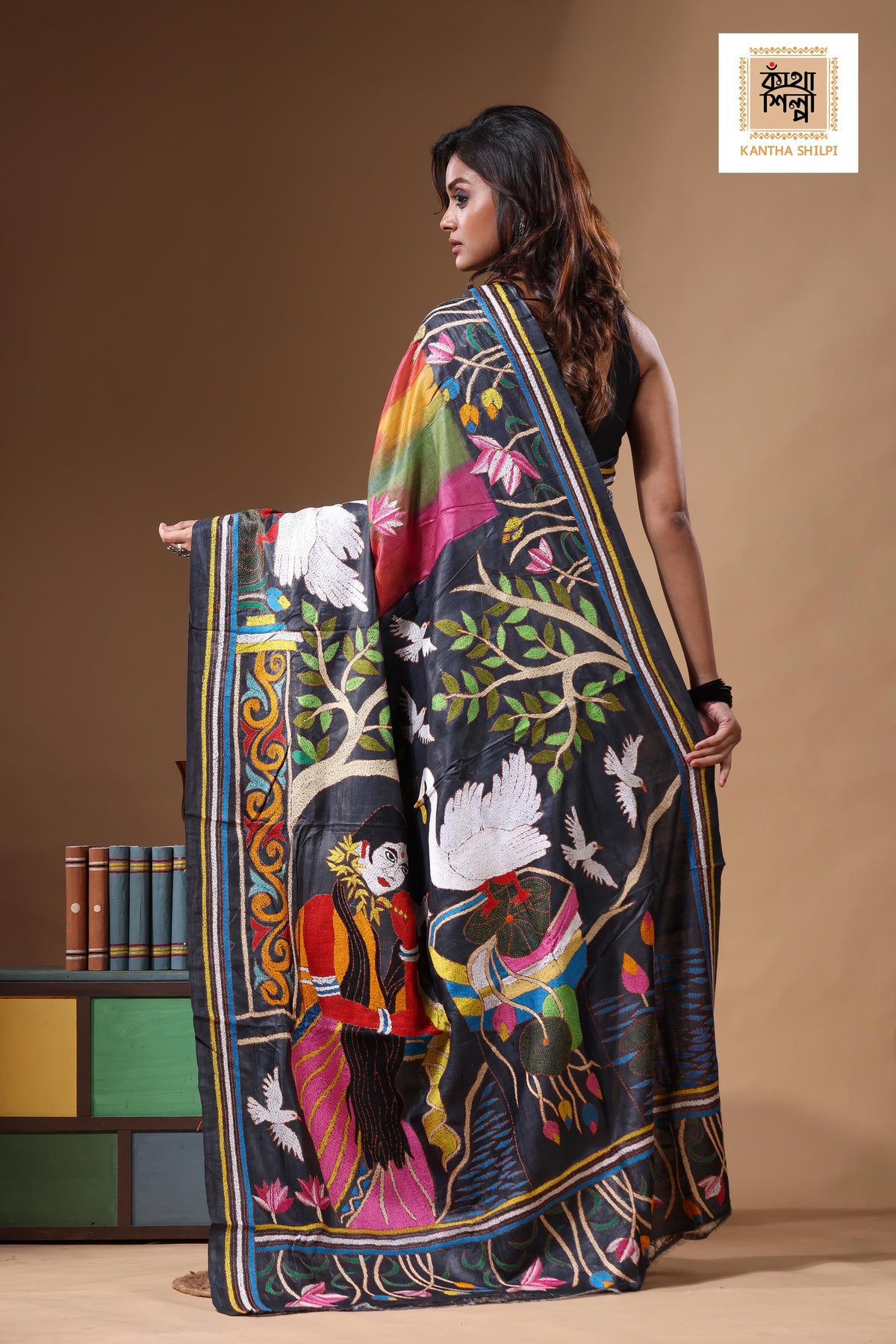 Dye Pure Gachi Tussar Kantha Stitch Saree SN2631451