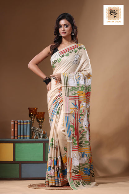 Pure Gachi Tussar Kantha Stitch Saree SN2631457
