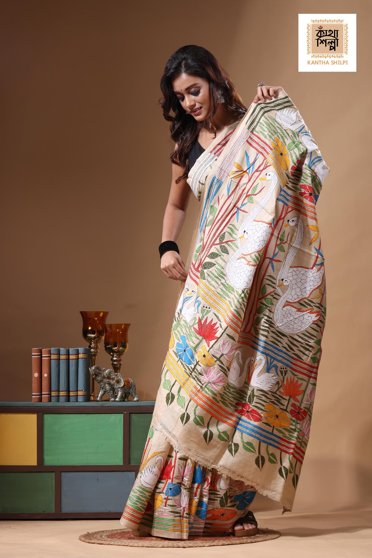 Pure Gachi Tussar Kantha Stitch Saree SN2631457