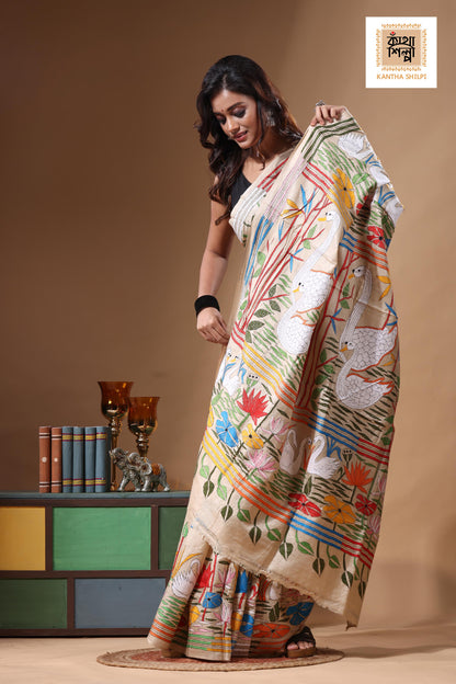 Pure Gachi Tussar Kantha Stitch Saree SN2631457
