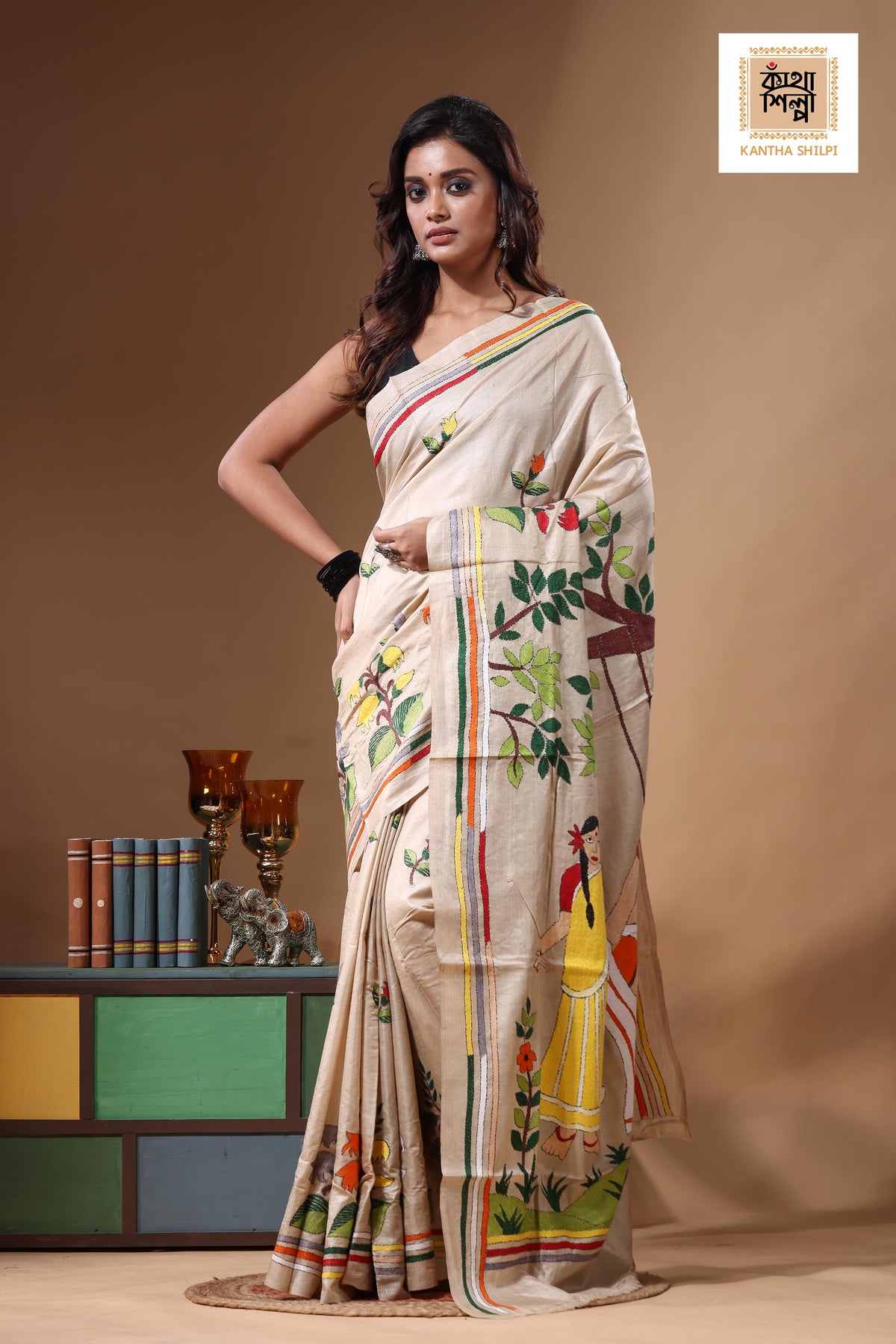 Pure Gachi Tussar Kantha Stitch Saree SN2631463