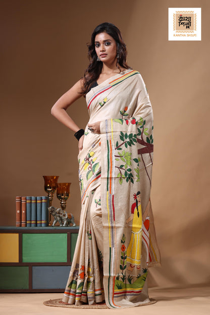 Pure Gachi Tussar Kantha Stitch Saree SN2631463