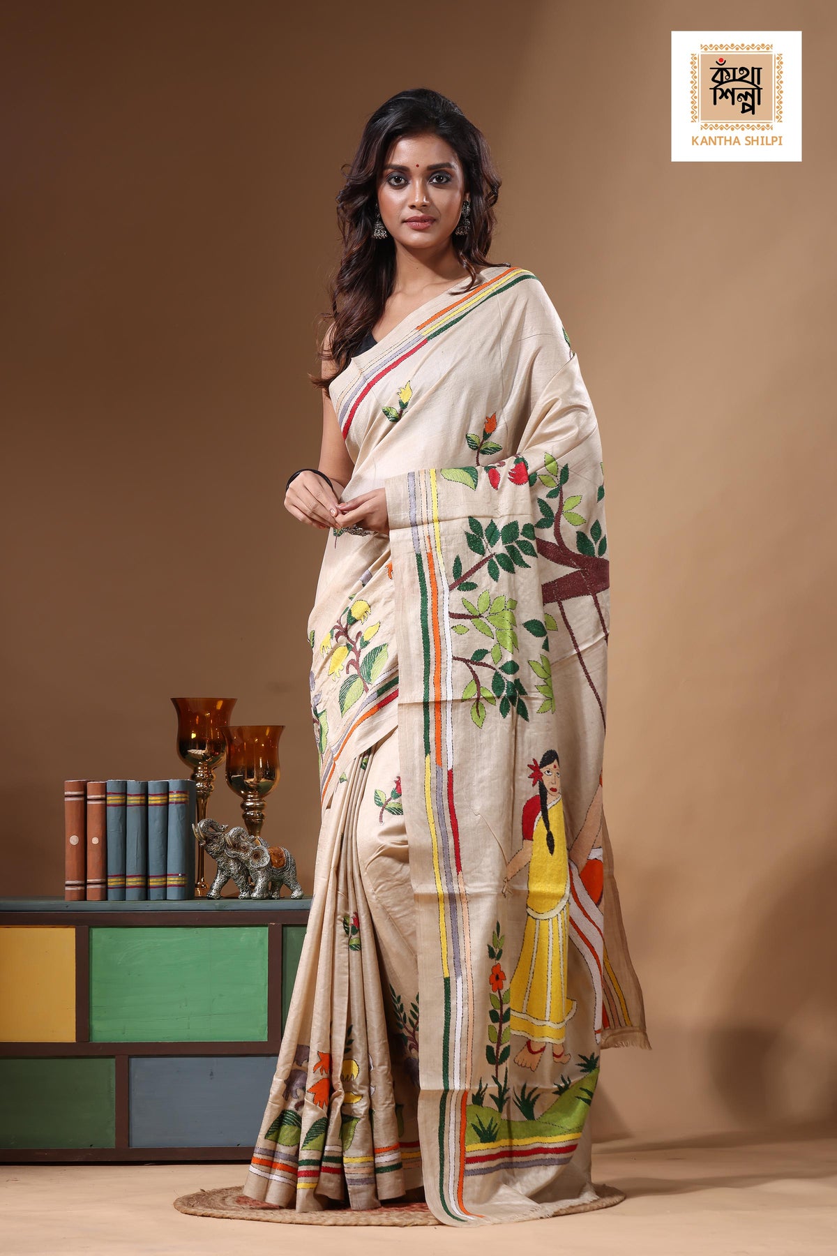 Pure Gachi Tussar Kantha Stitch Saree SN2631463