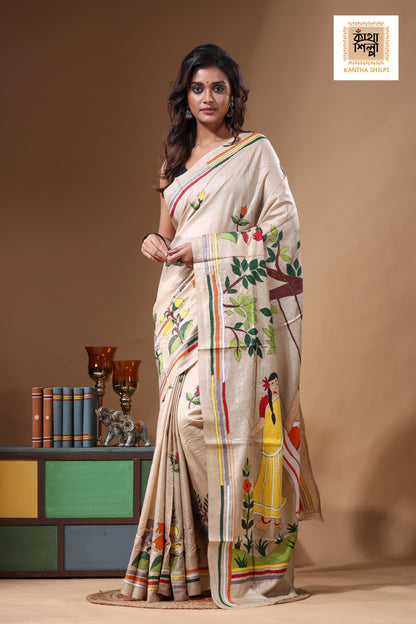 Pure Gachi Tussar Kantha Stitch Saree SN2631463