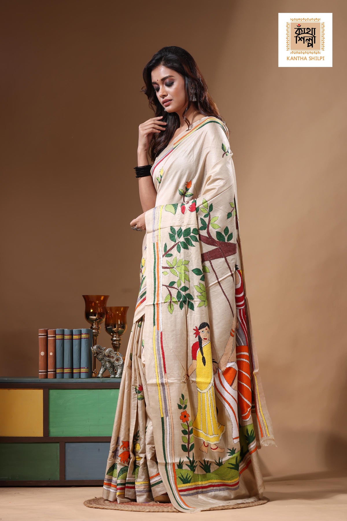 Pure Gachi Tussar Kantha Stitch Saree SN2631463