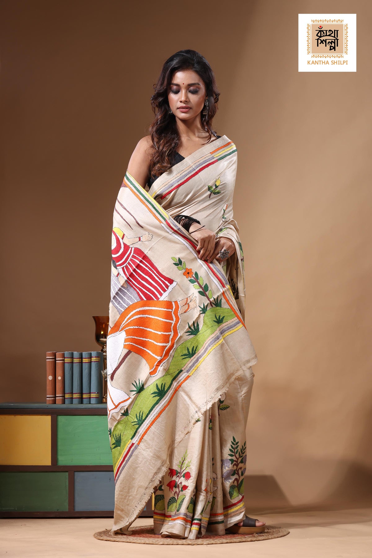 Pure Gachi Tussar Kantha Stitch Saree SN2631463