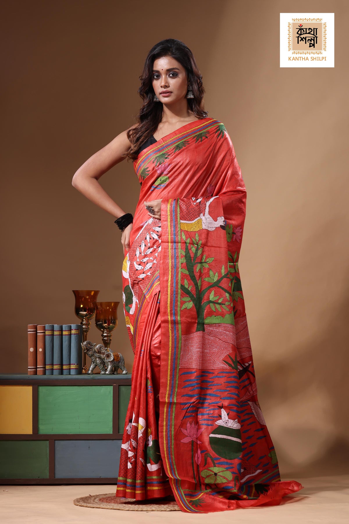 Dye Pure Gachi Tussar Kantha Stitch Saree SN2631469
