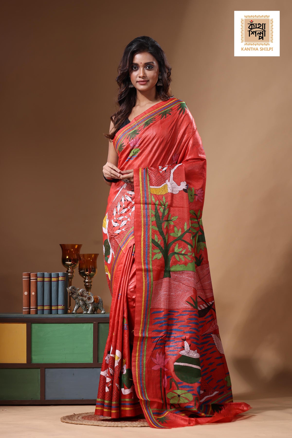 Dye Pure Gachi Tussar Kantha Stitch Saree SN2631469