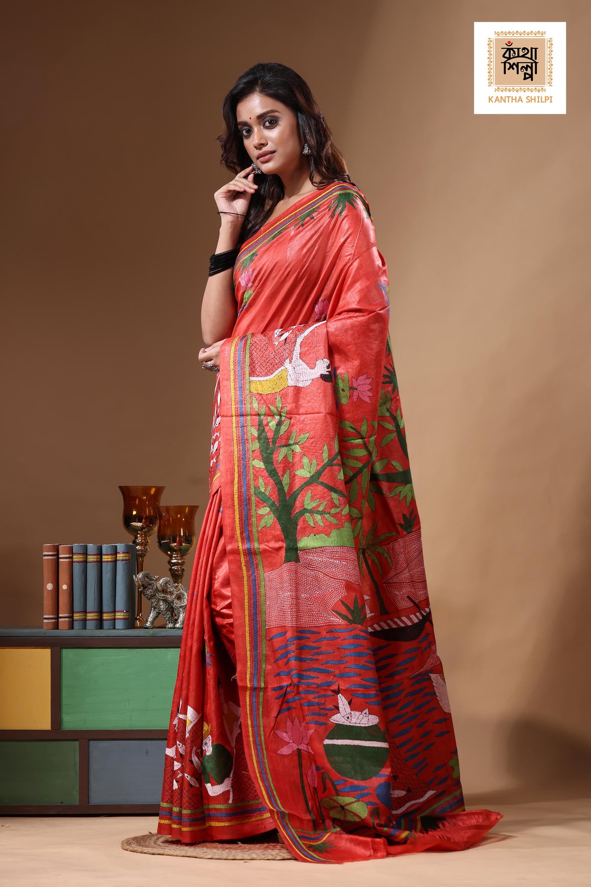Dye Pure Gachi Tussar Kantha Stitch Saree SN2631469