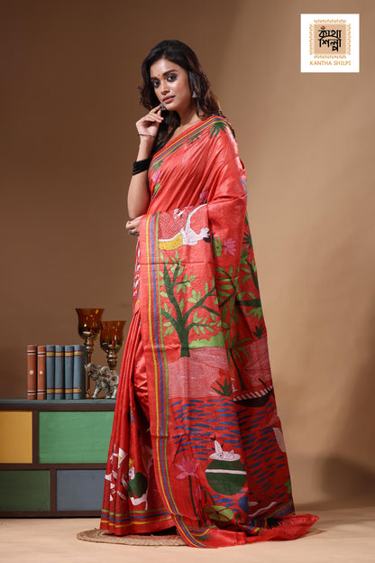 Dye Pure Gachi Tussar Kantha Stitch Saree SN2631469