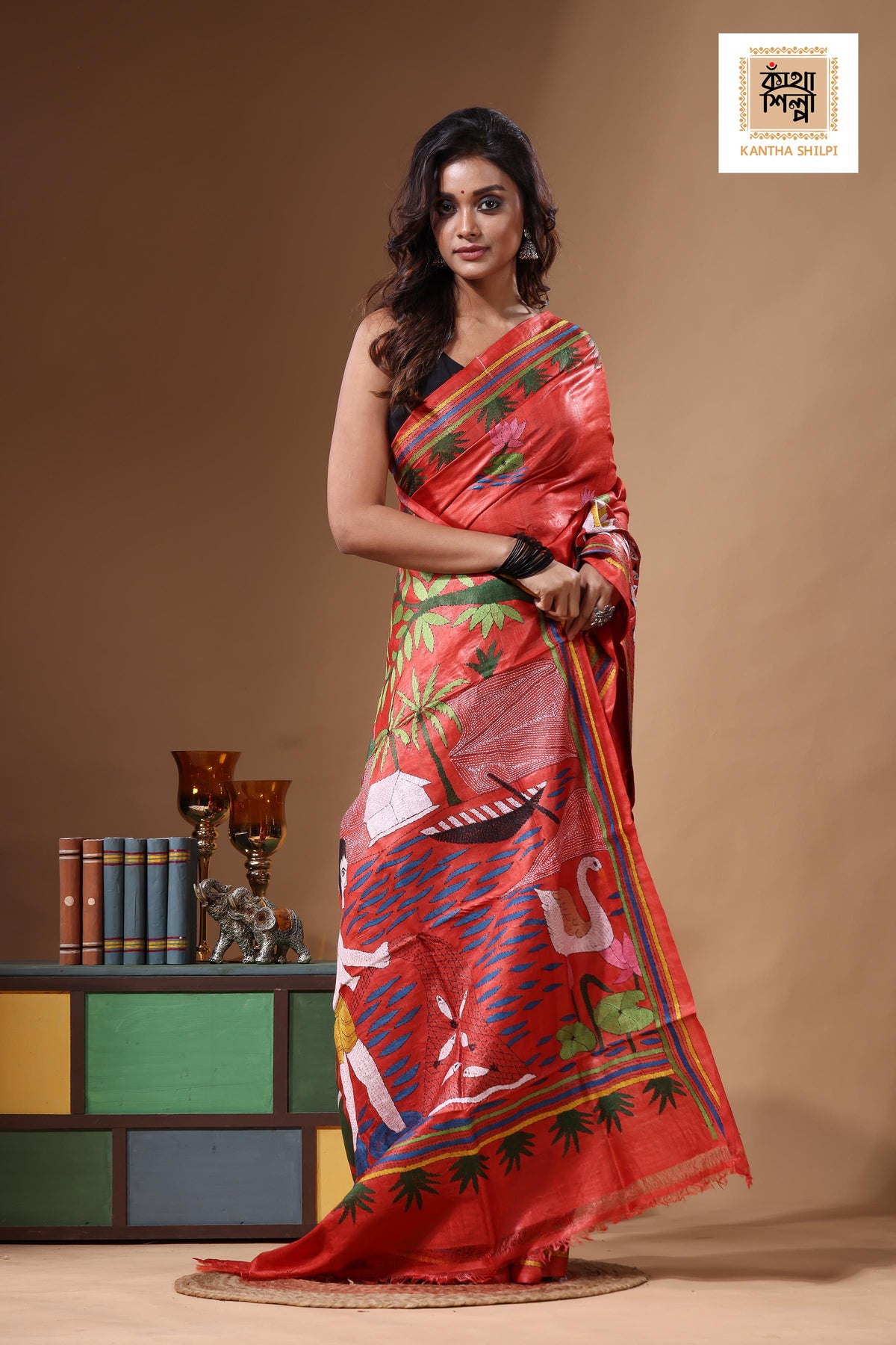 Dye Pure Gachi Tussar Kantha Stitch Saree SN2631469