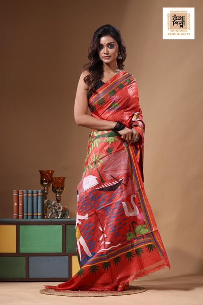 Dye Pure Gachi Tussar Kantha Stitch Saree SN2631469