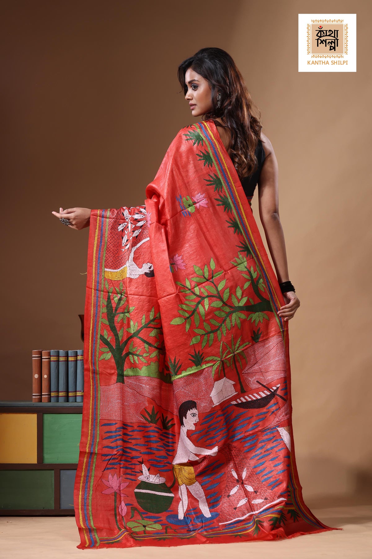 Dye Pure Gachi Tussar Kantha Stitch Saree SN2631469