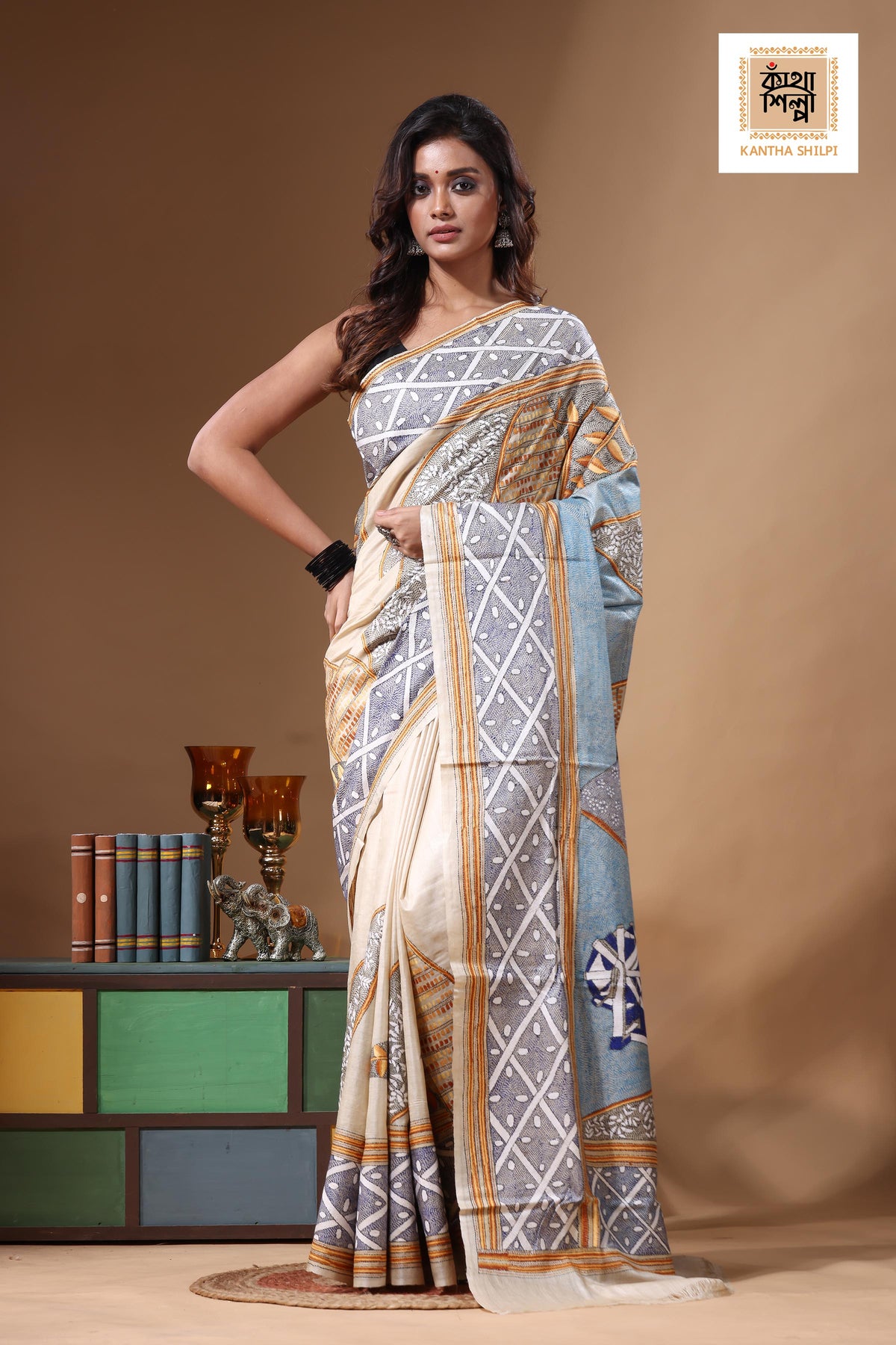 Pure Gachi Tussar Kantha Stitch Saree SN2631480