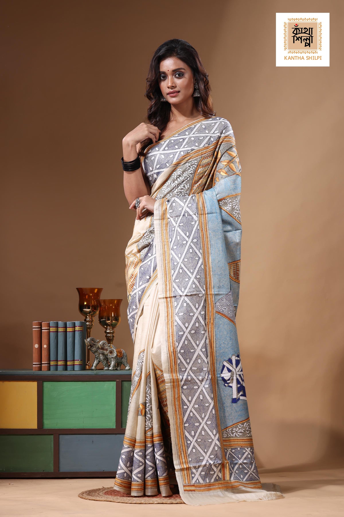 Pure Gachi Tussar Kantha Stitch Saree SN2631480