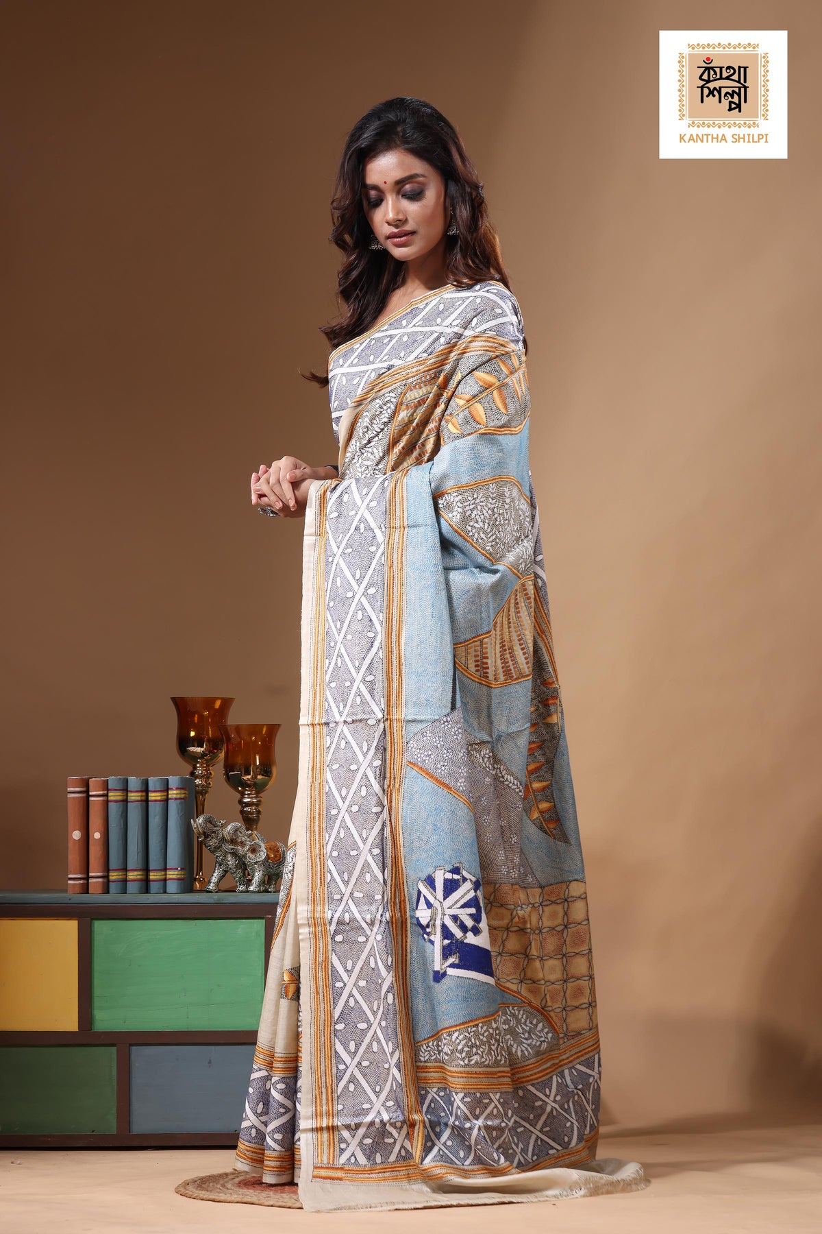 Pure Gachi Tussar Kantha Stitch Saree SN2631480