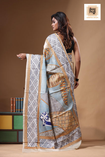 Pure Gachi Tussar Kantha Stitch Saree SN2631480