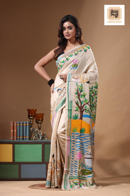 Pure Gachi Tussar Kantha Stitch Saree SN2631486