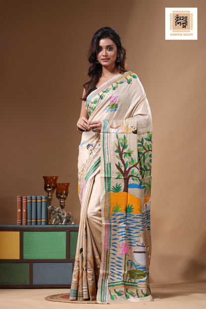 Pure Gachi Tussar Kantha Stitch Saree SN2631486