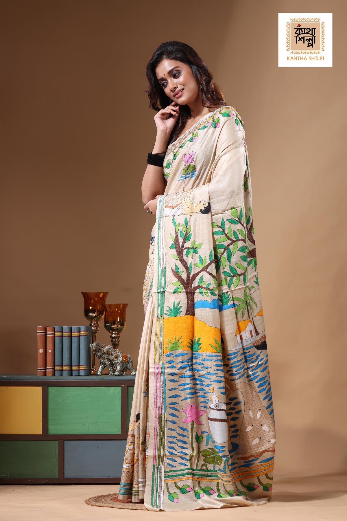 Pure Gachi Tussar Kantha Stitch Saree SN2631486