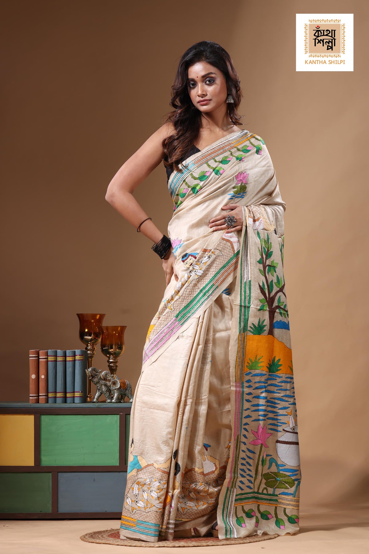 Pure Gachi Tussar Kantha Stitch Saree SN2631486