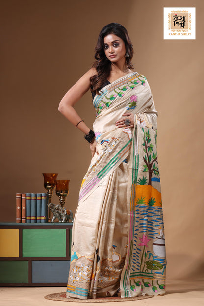 Pure Gachi Tussar Kantha Stitch Saree SN2631486