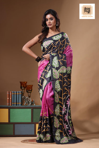 Dye Pure Gachi Tussar Kantha Stitch Saree SN2631492