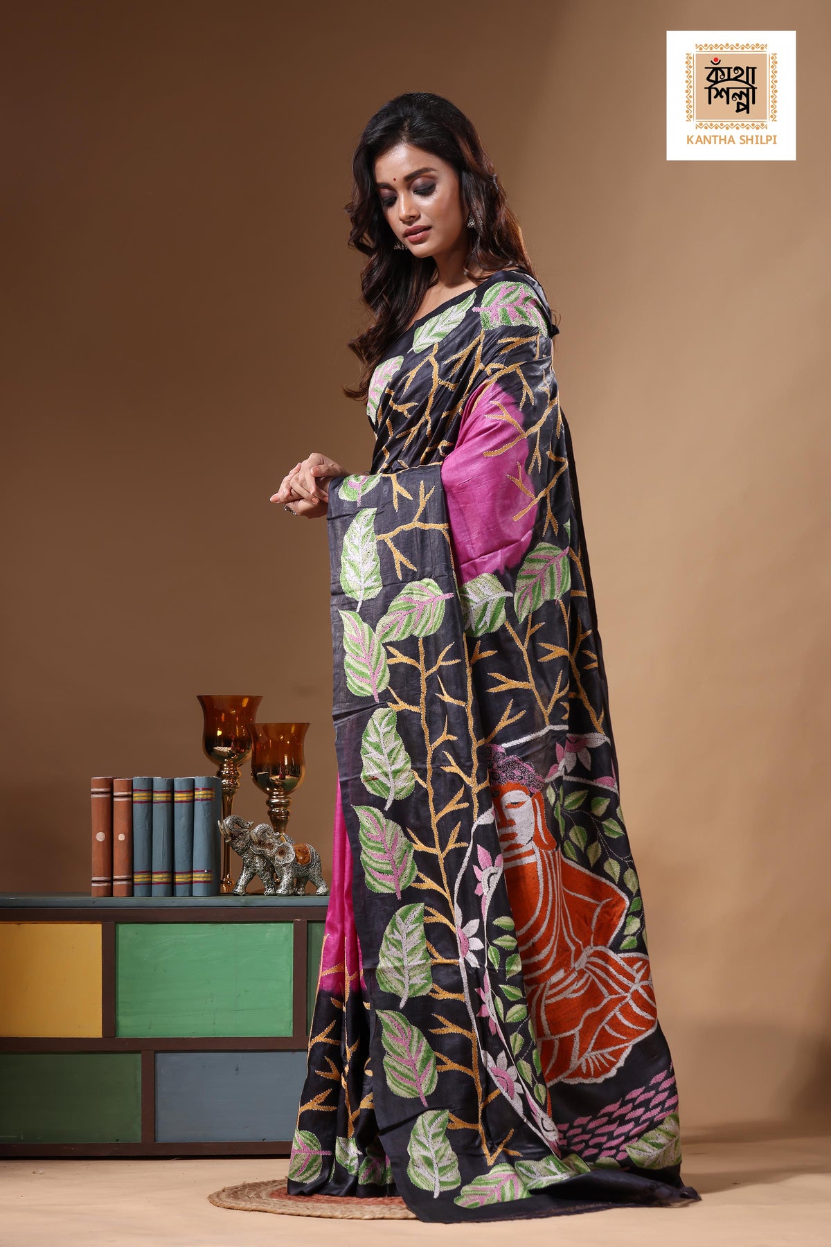 Dye Pure Gachi Tussar Kantha Stitch Saree SN2631492