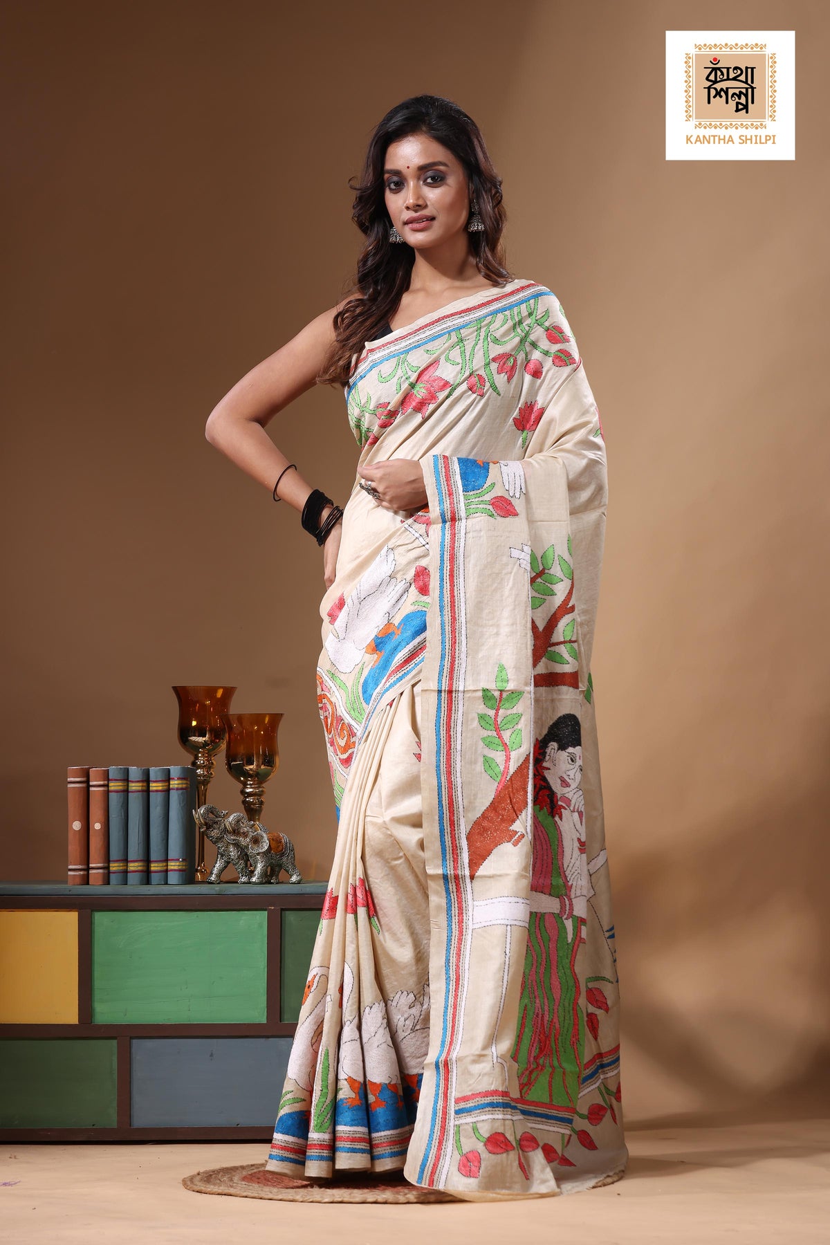 Pure Gachi Tussar Kantha Stitch Saree SN2631498